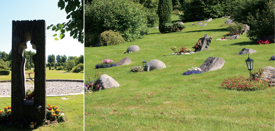 노르웨이 오슬로에 위치한 알파세트묘지의 전경으로 자유롭게 배치된 비석들과 조형물들이 배치해있다.